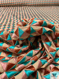 Geometric Tile Embroidered Cotton Lawn - Turquoise Geen / Dusty Pink / Copper / Tan