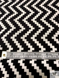 Pixelated Vertical Chevron Printed Stretch Flat-Weave Cotton Pique - Black / White