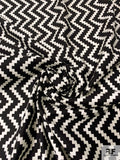 Pixelated Vertical Chevron Printed Stretch Flat-Weave Cotton Pique - Black / White