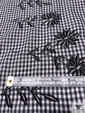 Gingham Check Cotton-Poly Shirting with Floral Design Embroidery - Black / White