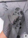 Gingham Check Cotton-Poly Shirting with Floral Design Embroidery - Black / White