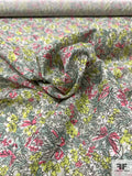 Ditsy Floral Liberty-Like Printed Fine Cotton-Silk Lawn - Dusty Sage / Lime / Bubblegum