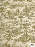 Toile Printed Cotton Lawn - Earthy Olive / Natural