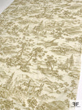 Toile Printed Cotton Lawn - Earthy Olive / Natural