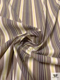 Vertical Striped Stretch Cotton Shirting - Ashy Brown / Chartreuse / Light Pink