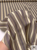 Vertical Striped Stretch Cotton Shirting - Ashy Brown / Chartreuse / Light Pink
