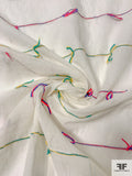Cotton Voile with Horizontal Striped Yarn Stitching - Sea Green / Yellow / Magenta / Purple / Light Ivory