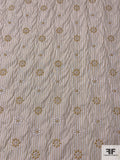Floral Snowflake Embroidered Striped Cotton Shirting - Tan / Gold / Off-White