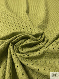 Geometric Web Embroidered Eyelet Cotton Voile - Olive Green