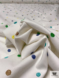 Polka Dot Embroidered Cotton Twill - Ivory / Turquoise / Green / Yellow