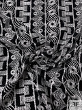 Ethnic-Boho Inspired Embroidered Linen-Weave Rayon Poly Blend - Black / White