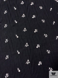Small Floral Bouquets Embroidered Linen-Weave Rayon Poly Blend - Black / White