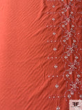 Border Pattern Floral Embroidered Polyester Melange - Coral / White