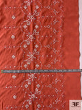 Border Pattern Floral Embroidered Polyester Melange - Coral / White