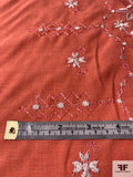 Border Pattern Floral Embroidered Polyester Melange - Coral / White