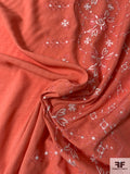 Border Pattern Floral Embroidered Polyester Melange - Coral / White