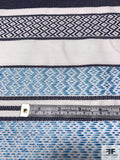 Italian Boho Chic Multi-Pattern Striped Cotton Brocade - Denim Blue / Bight Pink / Blue / Off-White
