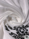 Border Pattern Single Scalloped Floral Embroidered Eyelet Cotton Gauze - White / Black