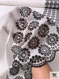 Border Pattern Single Scalloped Floral Embroidered Eyelet Cotton Gauze - White / Black