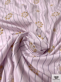 Floral Snowflake Embroidered Striped Cotton Shirting - Pale Lavender / Grape / Gold / White