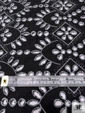 Ornately Embroidered Eyelet Cotton Corduroy - Black / White