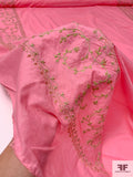 Ornate Leaf Vine Double-Border Metallic Embroidered Cotton Voile - Bubblegum Pink / Gold / Silver