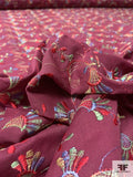 Festive Floral Embroidered Cotton Voile - Sangria Purple / Multicolor