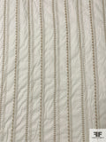 Heart Circle and Leaf Striped Embroidered Cotton Voile - Off-White / Sage Grey
