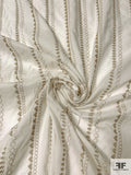 Heart Circle and Leaf Striped Embroidered Cotton Voile - Off-White / Sage Grey