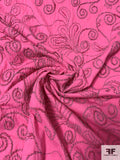 Floral Swirl Corded Embroidered Cotton Jersey Knit - Berry Pink / Magenta