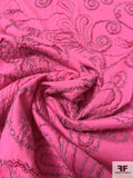 Floral Swirl Corded Embroidered Cotton Jersey Knit - Berry Pink / Magenta