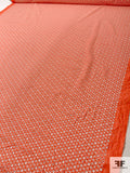 Geometric Lattice Embroidered Eyelet Cotton Voile - Salmon Orange / White