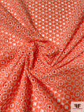 Geometric Lattice Embroidered Eyelet Cotton Voile - Salmon Orange / White