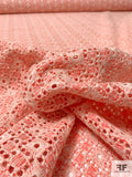 Geometric All-Over Embroidered Eyelet Cotton Voile - Coral / Ivorry