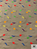 Balloons Embroidered Cotton Twill - Clay Grey / Multicolor