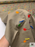 Balloons Embroidered Cotton Twill - Clay Grey / Multicolor