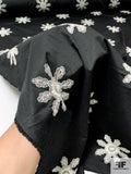 Floral Discs Embroidered Stretch Cotton Twill - Black / Ivory