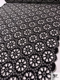 Double-Scalloped Floral Medallion Embroidered Eyelet Cotton Broadcloth - Black / White