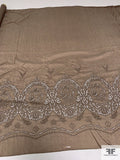 Ornate Border Pattern Embroidered Eyelet Cotton-Silk Voile - Ash Brown
