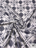 Regal Circle Quadrants Embroidered Cotton Poplin - Navy / White