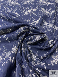 Delicate Floral Bouquets Embroidered Eyelet Cotton Voile - Navy / Ivory