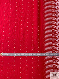 Scalloped Border Pattern Wheat Stalks and Dotted Embroidered Eyelet Cotton Lawn - Red / White