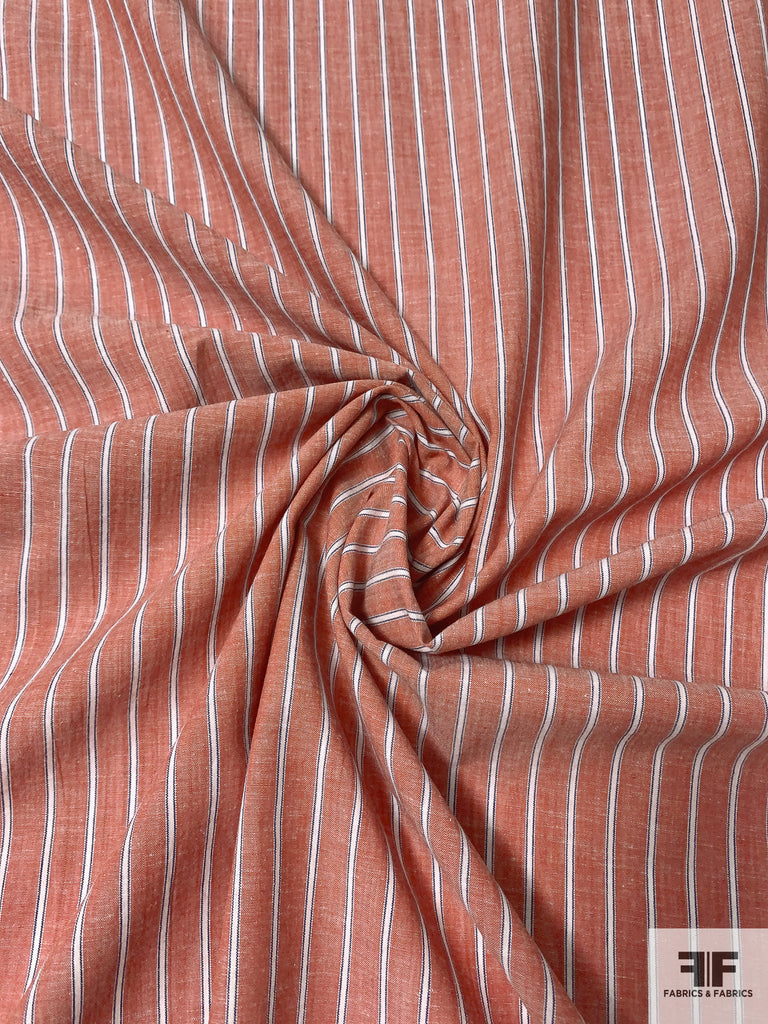 Vertical Striped Yarn-Dyed Cotton Shirting - Rust/Blue/White | FABRICS ...