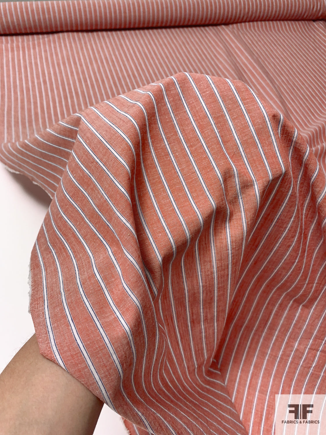 Vertical Striped Yarn-Dyed Cotton Shirting - Rust/Blue/White
