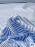 Vertical Railroad Striped Finely Textured Yarn-Dyed Cotton Shirting - Maya Blue / White