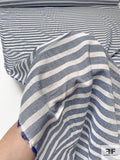 Horizontal Striped Yarn-Dyed Soft Cotton Voile - Denim Blue / Off-White