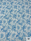 Intricate Floral Vines Printed Fine Sateen Finish Cotton Voile - Turquoise / Ice Blue