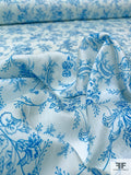 Intricate Floral Vines Printed Fine Sateen Finish Cotton Voile - Turquoise / Ice Blue