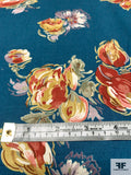 Floral Printed Cotton Batiste - Teal / Brick Red / Oliver / Dusty Purple