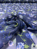 Prabal Gurung Floral Stems Printed Silk Chiffon - Navy / Blue / Green / Baby Pink